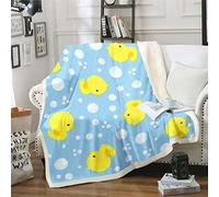 Kids Cute Duck Sherpa Blanket Little Yellow Duckes Print Fleece Throw Blanket Boys Girls Lovely Cartoon Animal Plush Blanket Nature Theme Dots Decor Fuzzy Blanket for Sofa Bed,Double 60x79 Inch