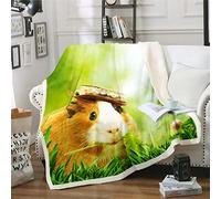 Kids Cute Guinea Pig Fleece Blanket Lovely Cavy Sherpa Throw Blanket for Sofa Couch Child 3D Animal Pet Warm Plush Blanket Reversible Green Garden Theme Fuzzy Blanket Room Decor Single 50"x60"