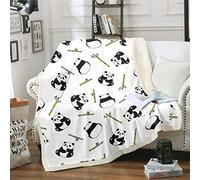 Kids Cute Panda Sherpa Cartoon Animal Pattern Fleece Blanket Lovely Black White Panda Bear for sofa Couch Green Bamboo Room Decor Baby 30"x40"
