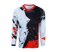 Kids Cycling Jersey Dirt Bike Youth Mountain Bike Childrens Biking Clothes Boys Motocross Long Sleeve Shirts Downhill Top Girls Bicycle Riding Biker Racing Clothing Black Red XS