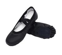 Kids Dance Shoes - Solid Colour Soft Sole Ballet Trainers Flats with Elastic No-tie Laces, Lightweight Canvas Slippers for Girls Black