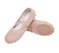 Kids Dance Shoes - Solid Colour Soft Sole Ballet Trainers Flats with Elastic No-tie Laces, Lightweight Canvas Slippers for Girls Beige