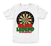Kids Darts Legend in The Making T Shirt - Funny Birthday Dartboard Gifts for Son and Daughter - Future Darts Player Tee, 5-6 Years, White