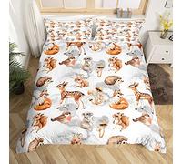 Kids Deer Bedding Set Cartoon Rabbit Squirrel Mushroom Bedding Duvet Cover Set For Boys Girls Teens Cute Woodland Fox Hedgehog Comforter Cover Nature Animal Bedding & Linen Bedroom 3Pcs Double