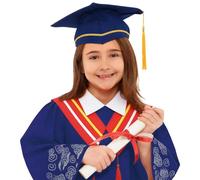 Kids Deluxe Graduation Gown Cap Tassel Set Preschool Kindergarten Elementary Graduation Ceremony Outfit Embroidered Sleeve Robe for 3-16 Years Old