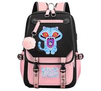 Kids Demon Pop Hunters School Bag Funny Cartoon Graphic Design Schoolbag with Plush Ball Plenty of Storage Lightweight Rucksack fit School Travel Outdoors Climb (B, A)