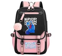 Kids Demon Pop Hunters School Bag Funny Cartoon Graphic Design Schoolbag with Plush Ball Plenty of Storage Lightweight Rucksack fit School Travel Outdoors Climb (H, A)
