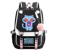 Kids Demon Pop Hunters School Bag Funny Cartoon Graphic Design Schoolbag with Plush Ball Plenty of Storage Lightweight Rucksack fit School Travel Outdoors Climb (A, A)