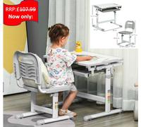 HOMCOM Kids Desk and Chair Set w/ Drawer, Pen Slot Hook - Grey