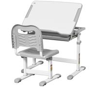 HOMCOM Kids Desk and Chair Set w/ Drawer, Pen Slot Hook - Grey