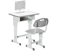 Kids Desk and Chair Set Grey MDF & Steel Adjustable 90-102H x60Lx45Wcm Age6-12