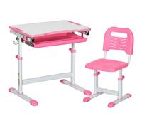 Kids Desk and Chair Set, Height Adjustable Desk with Drawer, Pen Slot, Hook