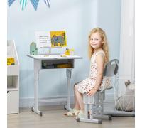 HOMCOM Kids Desk and Chair Set Adjustable Height Study Table Set w/ Drawer, Book Stand, Pen Slot - Grey