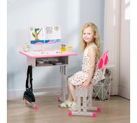 Desk and Chair Set Height Adjustable Study Table with Storage Book Stand HOMCOM Pink One Size