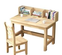 Kids Desk And Chair Set, Study Desk For Kids With Bookshelves, Wooden Children Study Table And Chair, Student Writing Computer Desk Workstation For Bedroom, Desk & Chair For Kids ( Color : Natural , S