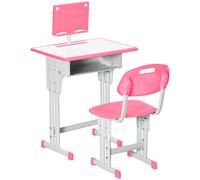 Kids Desk and Chair Set w/ Drawer, Book Stand, Cup Holder, Pen Slot, Pink