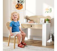 AIYAPLAY Kids Desk and Chair Set with Drawer for Drawing, Reading, Bear Theme Children Furniture for Bedroom, Daycare, Natural