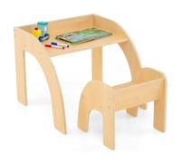 Kids Desk and Chair Set Wooded Toddler Table and Chair Set-Natural