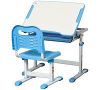Kids Desk & Chair Set Blue MDF Steel 66x47cm Adjustable 6-12yrs Tilt45° Drawer.