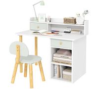 Kids Desk & Chair Set Green MDF 85W x48Dcm Wide Desktop 2 Drawers Chair for Kids