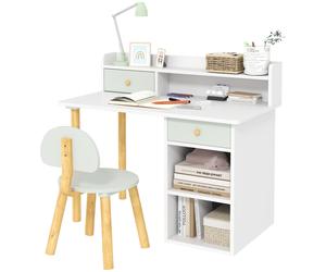 Kids Desk & Chair Set Green MDF 85W x48Dcm Wide Desktop 2 Drawers Chair for Kids