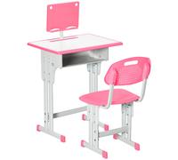 Kids Desk & Chair Set Pink MDF Steel Adj 60x45x102cm Drawer Bookstand Cupholder