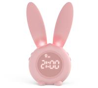 Kids Digital Alarm Clock with Rabbit Design LED Wake Up Light Pink Bedside Clock