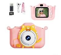 Kids Digital Camera with Dual 48MP Cameras, 1080P Video, MP3 Player, and Interactive Puzzle Games Supporting Creativity and Learning (Pink 32G)