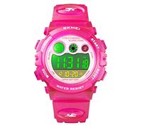 Kids Digital Sport Watch for Boys Girls, Kid Waterproof Electronic Multi Function Casual Outdoor Watches, 7 Colorful LED Luminous Alarm Stopwatch Wristwatch (Rose Red)