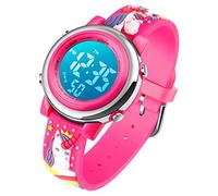 Kids Digital Sport Waterproof Watch for Girls Boys, Kid Sports Outdoor LED Electrical Watches with Luminous Alarm Stopwatch Child Wristwatch - Unicorn Red