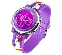Kids Digital Sport Waterproof Watch for Girls Boys, Kid Sports Outdoor LED Electrical Watches with Luminous Alarm Stopwatch Child Wristwatch - Unicorn Dark Purple