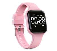 Kids Digital Watch Steps Counter Waterproof Fitness Tracker Wristwatch with Pedometer LED Display Stopwatch for Kids Boys Girls Teenager (Pink)