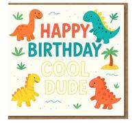 Kids Dinosaur Birthday Card - Happy Birthday Cool Dude - Cute Colourful Dinos with Palm Trees - Fun Children's Card for Dino Fans