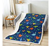 Kids Dinosaur Fleece Blanket Boys Girls Cute Cartoon Dino Throw Blanket Children Jungle Animal Dinosaurs Sherpa Blanket Microfiber Blue Wild Warm Fuzzy Blanket Plush Blanket Single 50x60 Inch