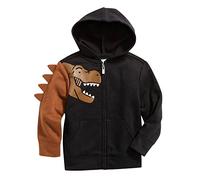 Kids Dinosaur Graphic Hoodie Cotton Soft Zip-Up Hooded Tops Boys Fall Winter Thick Fleece Long Sleeve Coats Clothes with Pockets Cute Preppy Sweatshirts (Black, 2-3 Years)