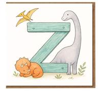 Kids Dinosaur Letter Z Birthday Card - Cute Alphabet Initial with Sauropod, Triceratops and Pterodactyl - Fun Dino Design for Children