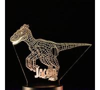 Kids Dinosaur Light, Personalised Dino Nightlight, Velociraptor Night Lamp 16 Colour LED Light Base with Remote + USB Lead, Gift Idea Xmas Christmas Kids Birthday Present