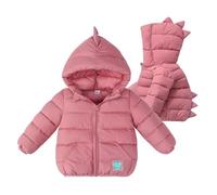 Kids Dinosaur Puffer Jackets with Pocket Zip up Toddler Baby Boys Girls Winter Warm Cute Solid Dinosaur Padded Coats Outerwear Travel Essentials Hooded Jacket Outwear Toddlers Coat for Children