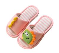 Kids Dinosaur Slippers, Breathable Linen Summer House Shoes, Anti-Slip Soft Sole Indoor Slides (A, 10.5 Little Child)