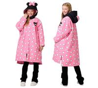 Kids Disney Mickey and Minnie Mouse Oversized Changing Robe Fleece Jacket | Showerproof & Wind-Resistant Hooded Outdoor Coat, Long Sleeves with Two-Way Zip - Swimming, Surfing, Camping, Beach