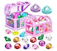 Kids Diving Pool Toy, Colorful Diving Gem Pool Toys Set with Treasure Pirate Box, Outdoor Swimming Treasure Box Playset, Fun Swimming Gem Treasures Sets Party Gifts for Kids (Multicolor 24pcs)
