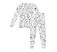 Kids DIY Hand Painted Christmas Pajama Set Funny Coloring Pyjamas Sets for Boys Girls Cartoon Santa Claus Reindeer Pattern Xmas Festive Outftis Long Sleeve Tops Pants Pjs Sets (White-9, 9-10 Years)