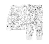 Kids DIY Hand Painted Christmas Pajama Set Funny Coloring Pyjamas Sets for Boys Girls Cartoon Santa Claus Reindeer Pattern Xmas Festive Outftis Long Sleeve Tops Pants Pjs Sets (White-8, 7-8 Years)