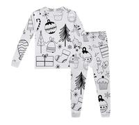 Kids DIY Hand Painted Christmas Pajama Set Funny Coloring Pyjamas Sets for Boys Girls Cartoon Santa Claus Reindeer Pattern Xmas Festive Outftis Long Sleeve Tops Pants Pjs Sets (White-1, 3-4 Years)