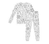 Kids DIY Hand Painted Christmas Pajama Set Funny Coloring Pyjamas Sets for Boys Girls Cartoon Santa Claus Reindeer Pattern Xmas Festive Outftis Long Sleeve Tops Pants Pjs Sets (White-7, 2-3 Years)