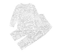 Kids DIY Hand Painted Pyjamas Dinosaur Pjs Toddler Boys Girls Matching Pajamas Cotton Long Sleeve T Shirt Trousers Set Cute Funny Print Loungewear Sleepwear (White, 3-4 Years)
