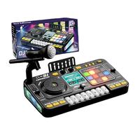 Kids DJ Mixer, Interactive Music Keyboard Toy, Multi-Functional DJ Toy, Portable USB Charging Keyboard Table with Microphone, Bluetooths, Piano Keys, LED Lights, For Boys Girls (Black)