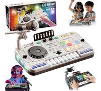 Kids DJ Mixer Table, DJ Decks for Baby with Microphone, Bluetooth, Piano Keys, LED Lights, Interactive Toy DJ Mixer for Kids, Rechargeable Music Keyboard Toy, Educational Toys for Boys Girls (White)