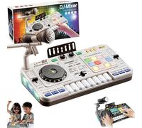 Kids DJ Mixer Table, DJ Decks with Microphone, Bluetooth, 8 Piano Keys, LED Lights, Interactive Music Keyboard Toy, Educational Musical D-J Set, Digital Audio Musical Instrument Toy for Kids (White)