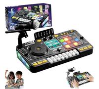 Kids DJ Mixer Table, DJ Decks with Microphone, Bluetooth, 8 Piano Keys, LED Lights, Interactive Music Keyboard Toy, Educational Musical D-J Set, Digital Audio Musical Instrument Toy for Kids (Black)